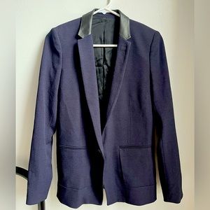 Kooples Women’s blazer jacket navy and leather collared lined. Size 38 /medium
